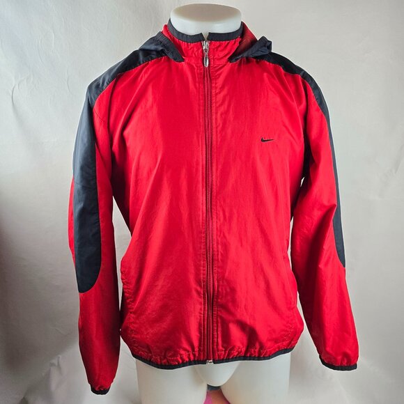 Vintage Nike Red and Black Kids Windbreaker Zip Up Jacket Size Large - Picture 1 of 12